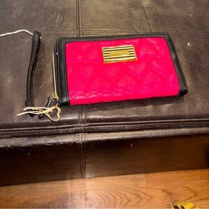 Betsey Johnson Pink and Black Quilted Wristlet